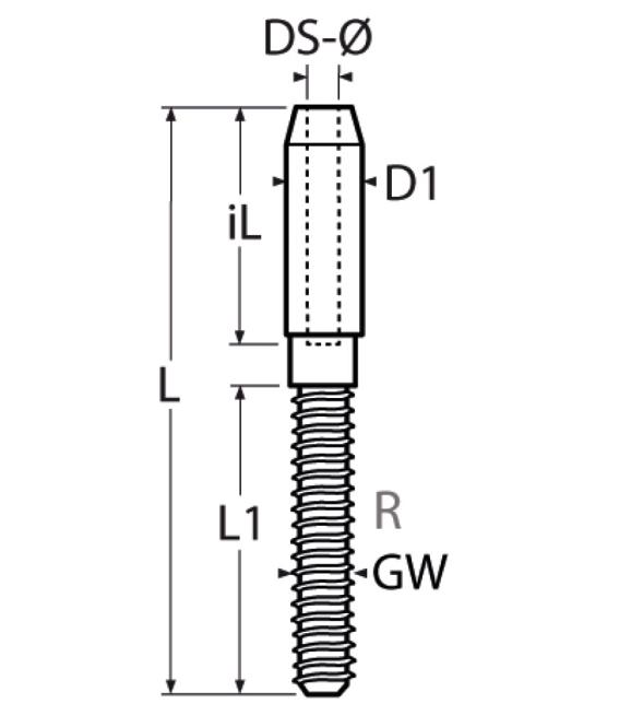 TERMINAISON INOX A SERTIR - FILET LONG DROIT